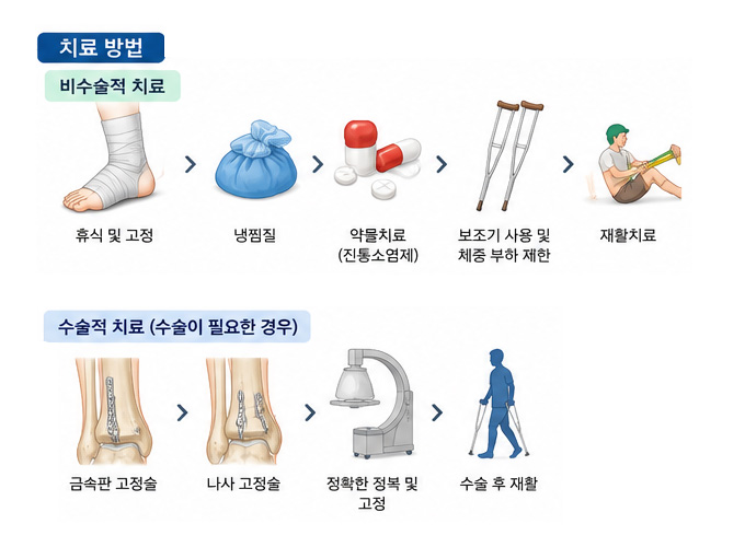 발목골절 비수술적 치료 수술적 치료 설명 이미지